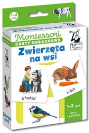 Montessori Karty obrazkowe Zwierzęta 1- lata. Autor: Dołhun Katarzyna, Marzec Urszula, Izabela Gołasze. Dadada.pl Okładka książki Montessori Karty obrazkowe Zwierzęta 1- lata