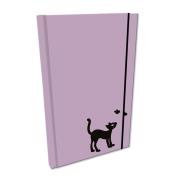 Opakowanie Notes A5 gładki  z gumką Soft Touch lakier UV kot fiolet pastel