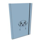 Opakowanie Notes A5 gładki z gumką Soft Touch lakier UV pies labrador niebieski