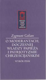 Okładka książki O moderantach, doczesnej władzy papieża i patriotyzmie chrześcijańskim