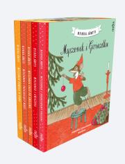 Okładka książki Pakiet Myszonek. Myszonek chce po swojemu / Myszonek pomaga w domu / Myszonek i Gwiazdka / Myszonek i trzaskający mróz / Myszonek i urodzinowy prezent / Myszonek pod namiotem. Frajda