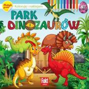 Park dinozaurów. Koloruję i naklejam. Autor:   Praca zbiorowa. Dadada.pl Okładka książki Park dinozaurów. Koloruję i naklejam