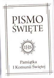 Okładka książki Pismo Święte w etui białe - I Komunia Św.