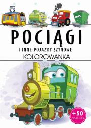 Pociągi i inne pojazdy szynowe. Kolorowanka. Autor: Opracowanie zbiorowe. Dadada.pl Okładka książki Pociągi i inne pojazdy szynowe. Kolorowanka