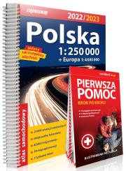 Okładka książki Polska atlas samochodowy + instrukcja pierwszej pomocy 1:250 000