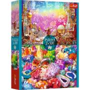 Puzzle 2x500  Kosmos i kryształy MGL 37499. Wydawca: Trefl PAP. Dadada.pl Opakowanie Puzzle 2x500  Kosmos i kryształy MGL 37499