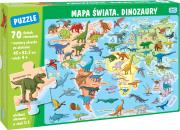 Okładka książki Puzzle 70 elementów. Mapa świata. Dinozaury