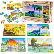 Puzzle drewniane 4w1 dinozaury. Wydawca: PuzzleOK. Dadada.pl Opakowanie Puzzle drewniane 4w1 dinozaury