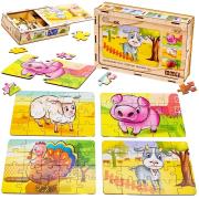 Puzzle drewniane 4w1 zwierzęta domowe. Wydawca: PuzzleOK. Dadada.pl Opakowanie Puzzle drewniane 4w1 zwierzęta domowe