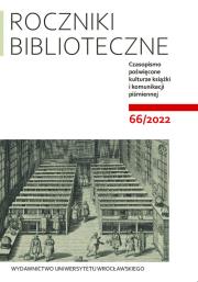Okładka książki Roczniki Biblioteczne LXVI 66/2022