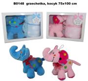 Opakowanie Słonik z grzechotką i kocykiem 75x100cm MIX