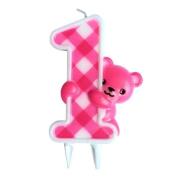Opakowanie Świeczka urodzinowa 1 Miś różowy