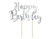 Opakowanie Topper na tort Happy Birthday srebrny 22,5cm