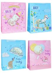 Opakowanie Torebka prezentowa L Baby girl boy 3D brokat