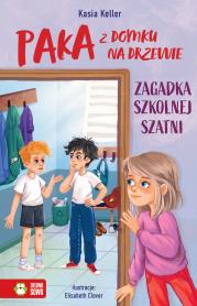 Zagadka szkolnej szatni. Paka z domku na drzewie. Autor: Kasia Keller. Dadada.pl Okładka książki Zagadka szkolnej szatni. Paka z domku na drzewie
