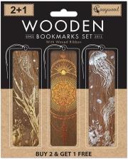 Opakowanie Zakładki drewniane do książki 2+1 Złote