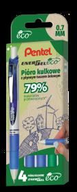 Opakowanie Zestaw piór kulkowych Pentel EnerGel BL77E-ECO zielony x 1 niebieski x 3