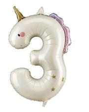 Opakowanie Balon foliowy Cyfra 3 Jednorożec 93cm