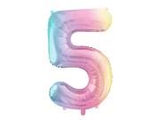 Opakowanie Balon foliowy Cyfra 5 pastelowy tęczowy 86cm