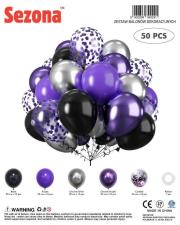 Opakowanie Balony czarne, fioletowe, konfetti 50szt