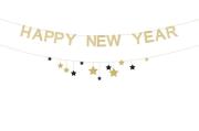 Opakowanie Baner Happy New Year z gwiazdkami złoty 300cm