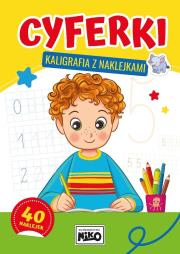 Cyferki. Kaligrafia z naklejkami. Autor: Opracowanie zbiorowe. Dadada.pl Okładka książki Cyferki. Kaligrafia z naklejkami