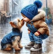 Diamentowa Mozaika Chłopiec i pies buziak w deszczu NO-2001527. Wydawca: Norimpex. Dadada.pl Opakowanie Diamentowa Mozaika Chłopiec i pies buziak w deszczu NO-2001527