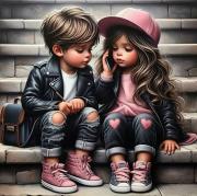 Diamentowa Mozaika Dziewczynka i chłopiec na schodach NO-2001528. Wydawca: Norimpex. Dadada.pl Opakowanie Diamentowa Mozaika Dziewczynka i chłopiec na schodach NO-2001528