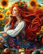 Opakowanie Diamentowa Mozaika Kobieta w polu słoneczników rude włosy NO-2003118
