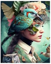 Diamentowa Mozaika Kobieta z ptakami na głowie NO-1009646. Wydawca: Norimpex. Dadada.pl Opakowanie Diamentowa Mozaika Kobieta z ptakami na głowie NO-1009646