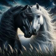 Opakowanie Diamentowa Mozaika Konie biały i czarny w zbożu NO-2002223