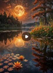 Opakowanie Diamentowa Mozaika Krajobraz pełnia księżyca nad jeziorem z liliami NO-2003124