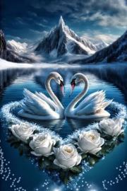 Opakowanie Diamentowa Mozaika Łabędzie zakochane i białe kwiaty NO-2000168