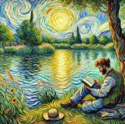 Opakowanie Diamentowa Mozaika Mężczyzna czytający nad jeziorem w stylu Van Gogha NO-2003114
