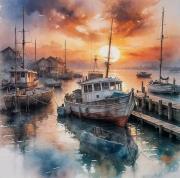 Opakowanie Diamentowa Mozaika Statek w porcie wioski rybackiej NO-2003022