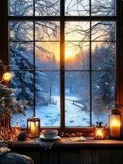 Opakowanie Diamentowa Mozaika Zima Krajobraz las z okna NO-2003101