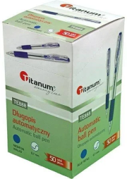 Długopis automat. z gripem 0,7mm niebieski (50szt). Wydawca: Titanum. Dadada.pl Opakowanie Długopis automat. z gripem 0,7mm niebieski (50szt)