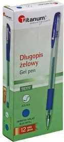 Długopis żelowy 0,5mm niebieski (12szt). Wydawca: Titanum. Dadada.pl Opakowanie Długopis żelowy 0,5mm niebieski (12szt)