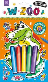 Okładka książki Dotykaj i koloruj! W zoo. Welurkowe kolorowanki