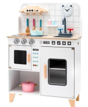 Drewniana kuchnia z wyposażeniem Montessori biała. Wydawca: Baby Mix. Dadada.pl Opakowanie Drewniana kuchnia z wyposażeniem Montessori biała