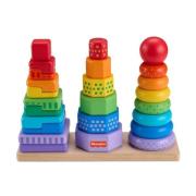 Opakowanie Fisher-Price. Drewniane piramidki Sorter kształtów