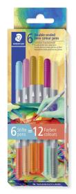 Flamastry dwustronne Multiverse 6szt 12 kolorów. Wydawca: STAEDTLER. Dadada.pl Opakowanie Flamastry dwustronne Multiverse 6szt 12 kolorów