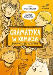 Okładka książki Gramatyka w komiksie. Baba od polskiego przedstawia