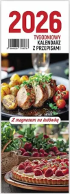 Kalendarz 2026 na lodówkę tygodniowy z przepisami. Wydawca: O-press. Dadada.pl Opakowanie Kalendarz 2026 na lodówkę tygodniowy z przepisami