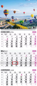 Kalendarz 2026 trójdzielny na spirali Balony. Wydawca: O-press. Dadada.pl Opakowanie Kalendarz 2026 trójdzielny na spirali Balony