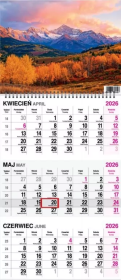Kalendarz 2026 trójdzielny na spirali Góry. Wydawca: O-press. Dadada.pl Opakowanie Kalendarz 2026 trójdzielny na spirali Góry