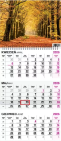 Kalendarz 2026 trójdzielny na spirali Las. Wydawca: O-press. Dadada.pl Opakowanie Kalendarz 2026 trójdzielny na spirali Las