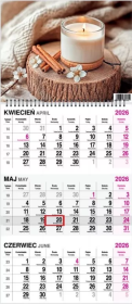 Kalendarz 2026 trójdzielny na spirali Świeczka. Wydawca: O-press. Dadada.pl Opakowanie Kalendarz 2026 trójdzielny na spirali Świeczka