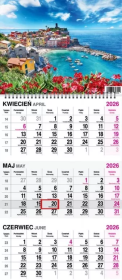 Kalendarz 2026 trójdzielny na spirali Widok. Wydawca: O-press. Dadada.pl Opakowanie Kalendarz 2026 trójdzielny na spirali Widok