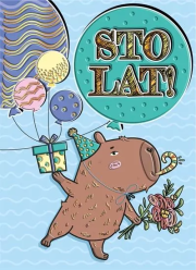 Karnet A5 Urodziny - Kapibara akrobatka. Wydawca: Henry. Dadada.pl Opakowanie Karnet A5 Urodziny - Kapibara akrobatka